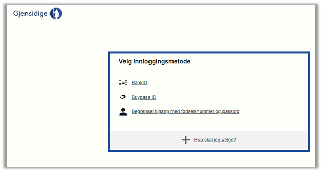 Viser hvordan innloggingssiden til Gjensidige ser ut