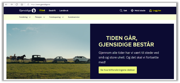 Forsiden til Gjensidiges hjemmeside