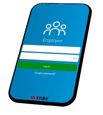 A mobile phone with log in page for Visma displayed